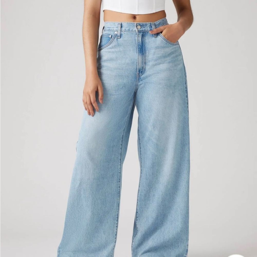 Freegirlss - Light Blue Wide-Leg Cinched waist, TIKTOK viral jeans